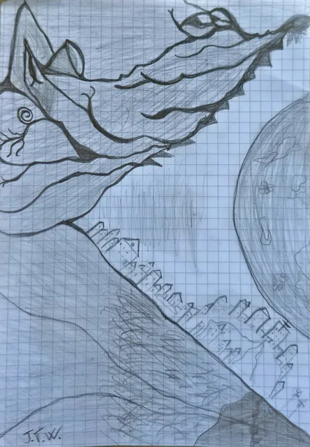 Il lupo che divora la notte, disegno a matita